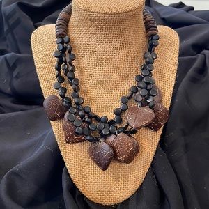 Wood beaded leaf necklace